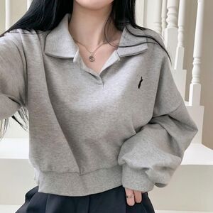 BEIDELLI Gray Cropped Polo Top